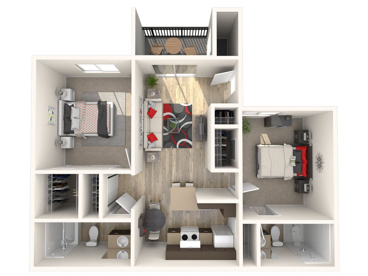 Floor plan for 2 beds, 2 baths, 900 sqft